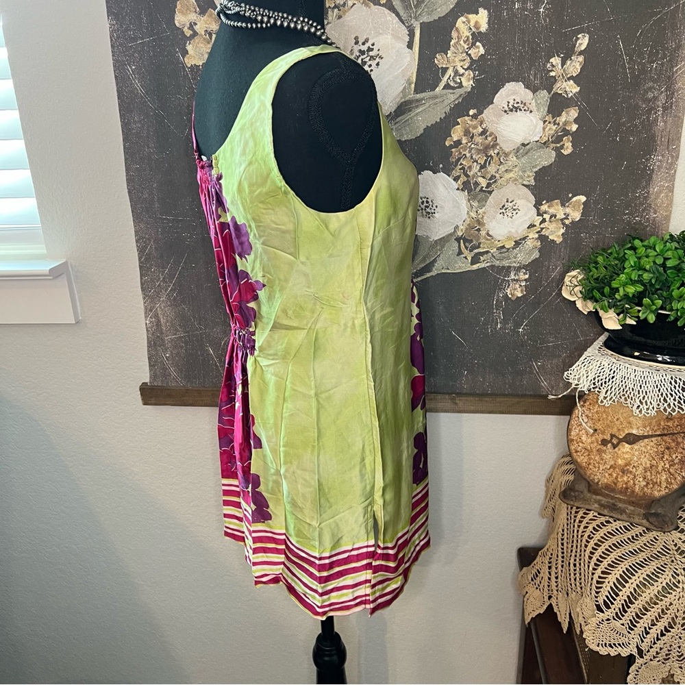 Cabi 100% Silk Pink Green Floral Stripe Color Block Sleeveless Tunic Blouse Sz S - Picture 4 of 11